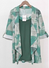 Sage Green tops,Geometric tops,ROTITA Geometric Print Sage Green Fake Two Piece Twinset
