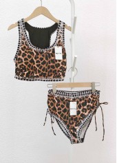 Multi Color swimwear,Leopard swimwear,Animal Print swimwear,ROTITA Contrast Binding Multi Color Leopard Bikini Set