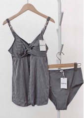 Grey swimwear,Plain Color swimwear,ROTITA Criss Cross Grey Jacquard Tankini Set