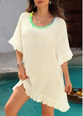 Beige swimwear,Plain Color swimwear,Patchwork Round Neck Beige Cover Up