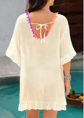 Beige swimwear,Plain Color swimwear,Patchwork Round Neck Beige Cover Up