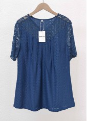 Navy tops,Plain Color tops,ROTITA Navy V Neck Short Sleeve T Shirt