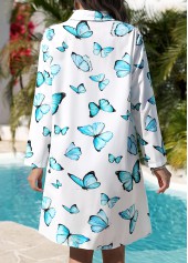 White swimwear,Animal Print swimwear,Pocket White Butterfly Print Cover Up