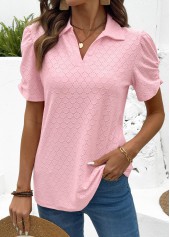 Rotita-Bluse mit Bauchbedeckung rosa Kurzarmbluse mit Umlegekragen.