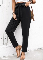 Black bottoms,Plain Color bottoms,Soft Black Straight Leg Elastic Waist High Waisted Pants