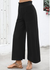 Black bottoms,Plain Color bottoms,Soft Black Wide Leg Elastic Waist High Waisted Pants