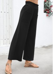 Black bottoms,Plain Color bottoms,Soft Black Wide Leg Elastic Waist High Waisted Pants