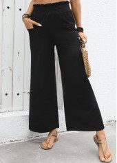 Black bottoms,Plain Color bottoms,Soft Black Wide Leg Elastic Waist High Waisted Pants