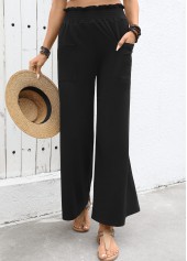 Black bottoms,Plain Color bottoms,Soft Black Wide Leg Elastic Waist High Waisted Pants