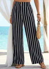 weiche gestreifte schwarze Hose mit weitem Bein und elastischem Bund