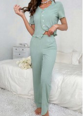 mintgrünes Lounge-Top und Hose mit V-Ausschnitt