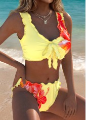 ROTITA Pull On Light Yellow Floral Print Bikini Set