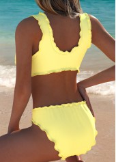 Light Yellow swimwear,Floral swimwear,Plants swimwear,ROTITA Pull On Light Yellow Floral Print Bikini Set