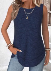 ROTITA Tummy Coverage Navy Round Neck Sleeveless Tank Top