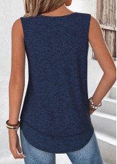Navy tops,Plain Color tops,ROTITA Tummy Coverage Navy Round Neck Sleeveless Tank Top