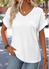 ROTITA Tummy Coverage White V Neck Short Sleeve T Shirt