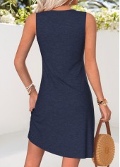 Navy dresses,Plain Color dresses,Everyday dresses,Casual dresses,ROTITA Tummy Coverage Navy Short V Neck Sleeveless Dress