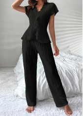 Black loungewear,Plain Color loungewear,Black Short Sleeve Lounge Top and Pants