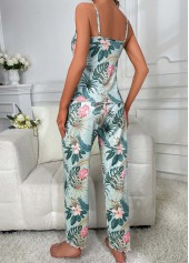 Turquoise loungewear,Plants loungewear,Tropical Plants Print Turquoise Strappy Lounge Top and Pants