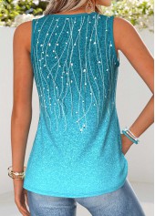 Turquoise tops,Ombre tops,ROTITA Patchwork Ombre Turquoise V Neck Sleeveless Tank Top