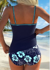Navy swimwear,Floral swimwear,Plants swimwear,ROTITA Navy Wrap Floral Print Mid Waisted Tankini Set