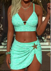 ensemble bikini trois pièces taille mi-haute Rotita Cyan