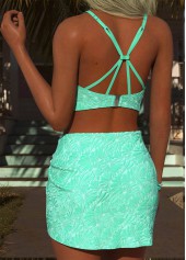 Cyan swimwear,Plain Color swimwear,ROTITA Cyan Three-piece Mid Waisted Bikini Set