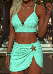 Cyan swimwear,Plain Color swimwear,ROTITA Cyan Three-piece Mid Waisted Bikini Set