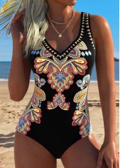 ROTITA Multi Color Tummy Control Tribal Print One Piece Swimwear