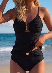 ROTITA Black Ruffle Mid Waisted Tankini Set