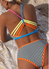 Black swimwear,Plaid swimwear,Geometric swimwear,ROTITA Black Pull On Gingham Print Mid Waisted Bikini Set
