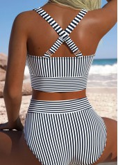 Black swimwear,Striped swimwear,Geometric swimwear,ROTITA Black Striped High Waisted Bikini Set