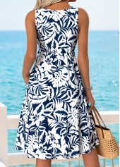 Dark Blue dresses,Floral dresses,Plants dresses,Vacation dresses,Vacation dresses,ROTITA Dark Blue Floral Print Shirred V Neck Sleeveless Dress