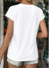 White tops,Plain Color tops,ROTITA Tuck Stitch White Round Neck Short Sleeve T Shirt