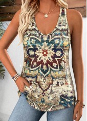ROTITA Curved Hem Tribal Print Multi Color Sleeveless Tank Top