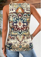 Multi Color tops,Tribal tops,ROTITA Curved Hem Tribal Print Multi Color Sleeveless Tank Top