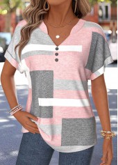 Rotita T-Shirt mit Bauchbedeckung geometrischem Muster hellrosa