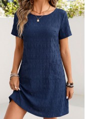 ROTITA Navy Patch Pocket Round Neck Short Sleeve Dress