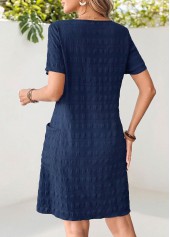 Navy dresses,Plain Color dresses,Casual dresses,ROTITA Navy Patch Pocket Round Neck Short Sleeve Dress
