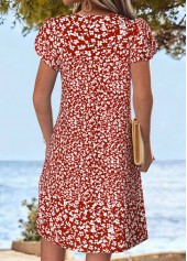 Red dresses,Ditsy Floral dresses,Vacation dresses,Vacation dresses,ROTITA Red Ditsy Floral Print Tuck Stitch Short Dress