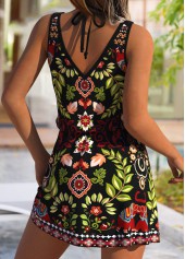 Black swimwear,Plants swimwear,ROTITA Tummy Coverage Black Leaf Print Cover Up