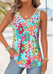 ROTITA Patchwork Floral Print Multi Color V Neck Tank Top