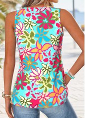 Multi Color tops,Floral tops,Plants tops,ROTITA Patchwork Floral Print Multi Color V Neck Tank Top