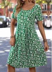 Robe Rotita verte à imprimé floral couvrant le ventre et col rond