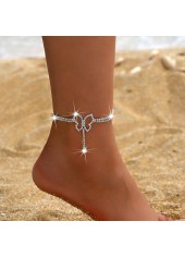 bracelet de cheville en cuivre argenté orné de strass et de papillon