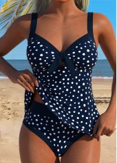 ROTITA White Tummy Coverage Polka Dot Mid Waisted Tankini Set