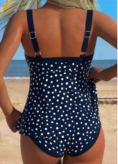 Navy swimwear,Dot swimwear,ROTITA White Tummy Coverage Polka Dot Mid Waisted Tankini Set