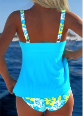 Cyan swimwear,Plants swimwear,ROTITA Cyan Tummy Coverage Tropical Plants Print Tankini Set