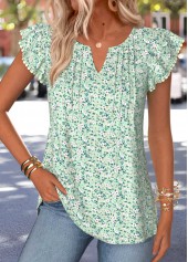 Rotita Tuck Stitch T-shirt vert clair à imprimé floral ditsy