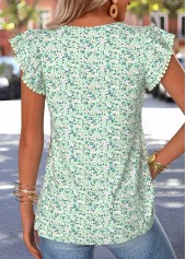 Light Green tops,Ditsy Floral tops,ROTITA Tuck Stitch Ditsy Floral Print Light Green T Shirt